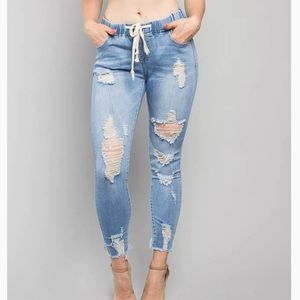Distressed Denim Joggers